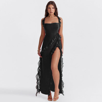 Laia | Riana Vestido Vaporoso Con Volantes Y Escote En Agua Karol Firenze
