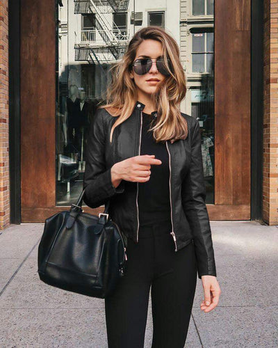 Frida | Chaqueta De Cuero - Elegante - Negra, Cuero Suave, Acabado