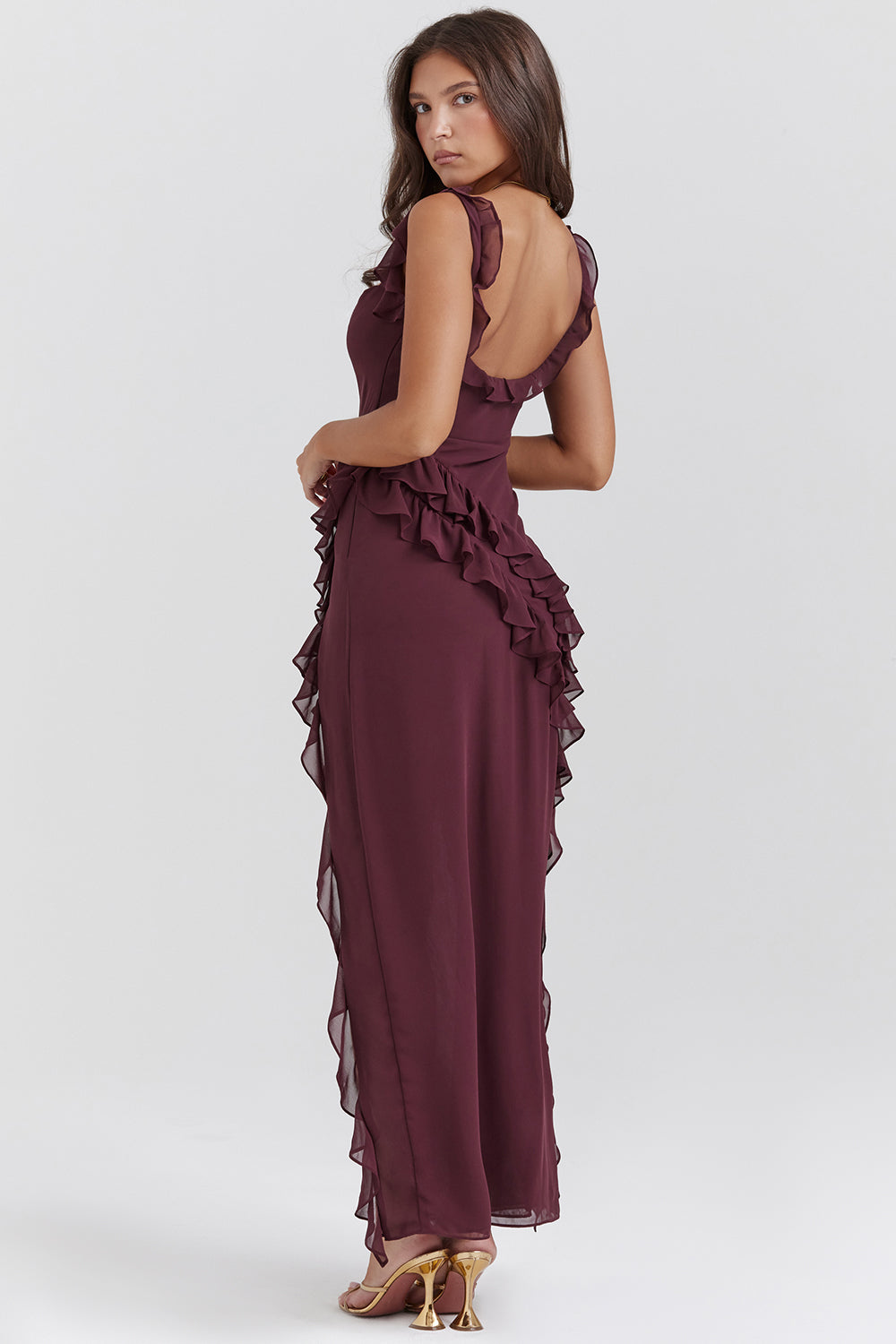 Laia | Riana Vestido Vaporoso Con Volantes Y Escote En Agua Karol Firenze
