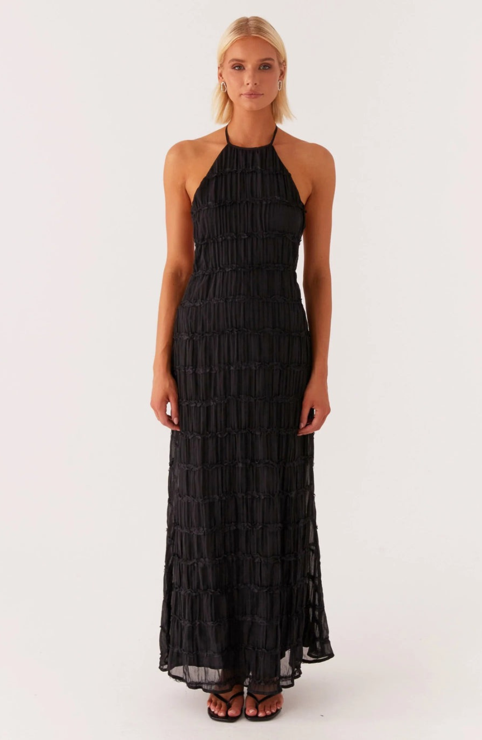 Stella | Cariselle Vestido Maxi Texturizado Con Atadura En El Cuello Karol Firenze