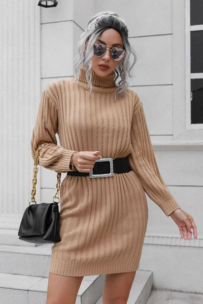 Ivana | Ivy Vestido De Punto Con Cuello Alto Y Cinturón – Karol Firenze