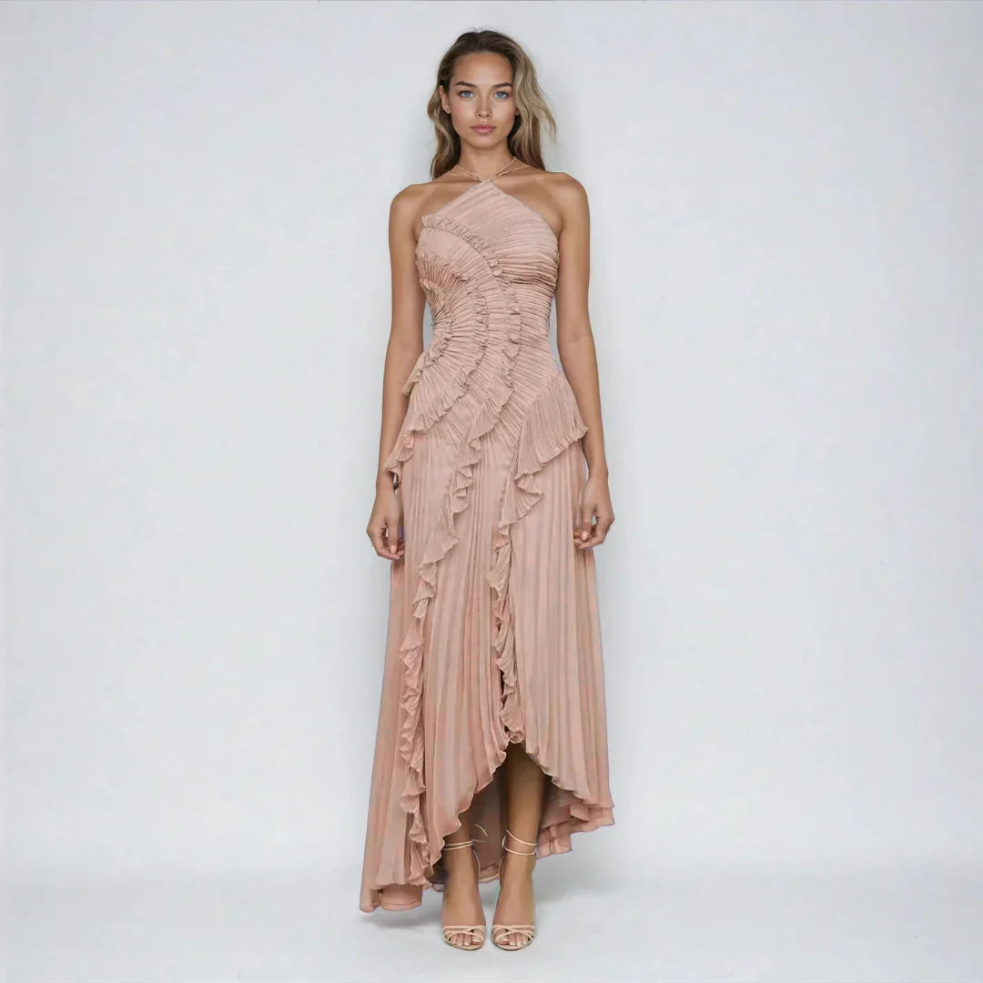 Irene | Mireli Vestido Maxi Kalina Con Halter Y Volantes Karol Firenze