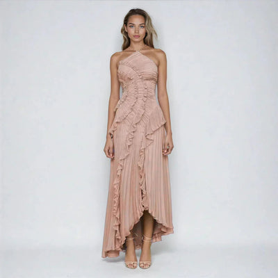 Irene | Mireli Vestido Maxi Kalina Con Halter Y Volantes Karol Firenze
