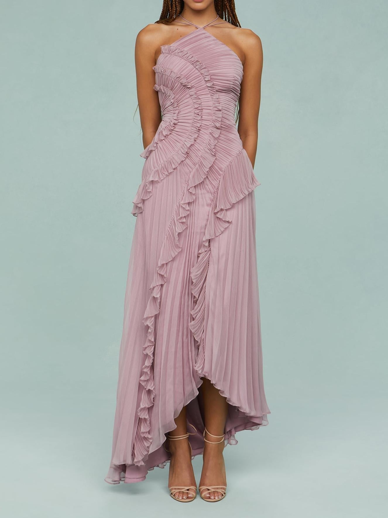 Irene | Mireli Vestido Maxi Kalina Con Halter Y Volantes Karol Firenze