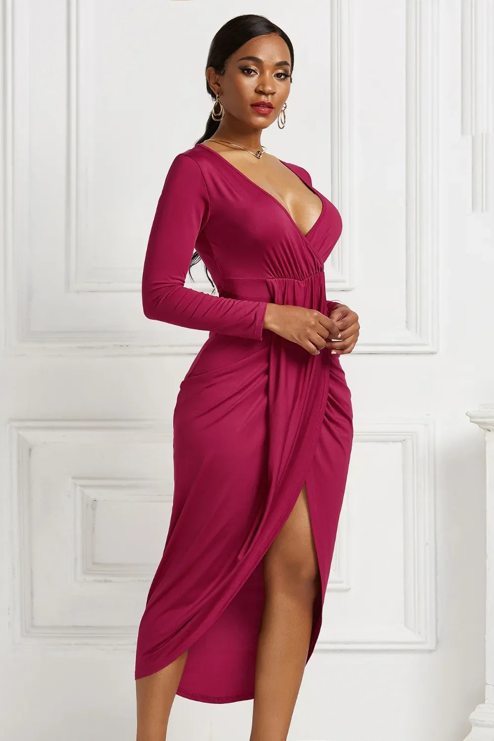Blanca | Odetta Vestido Midi Cruzado Con Escote Profundo Y Fruncidos Karol Firenze
