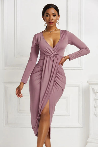 Blanca | Odetta Vestido Midi Cruzado Con Escote Profundo Y Fruncidos Karol Firenze
