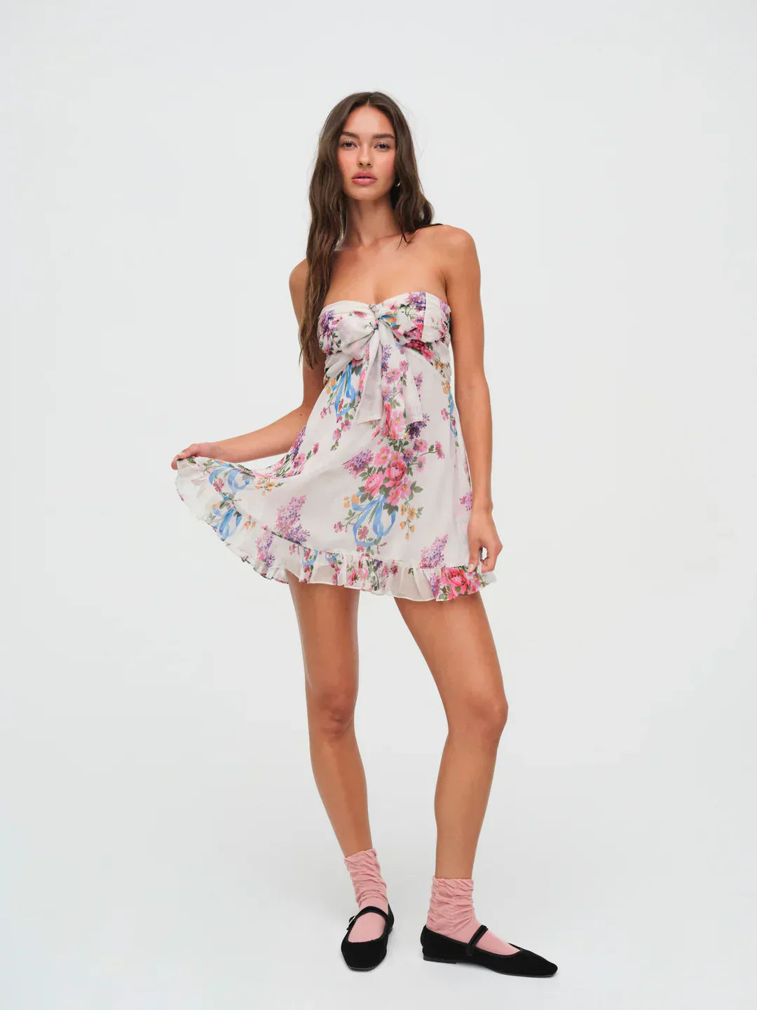 Ismena | Vestido Corto Sin Tirantes Con Estampado Floral Karol Firenze
