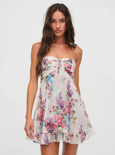 Ismena | Vestido Corto Sin Tirantes Con Estampado Floral Karol Firenze