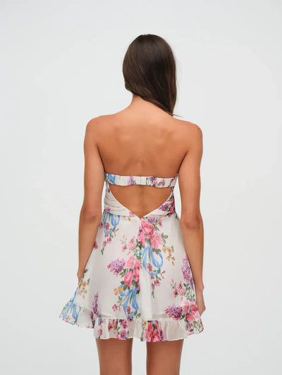 Ismena | Vestido Corto Sin Tirantes Con Estampado Floral Karol Firenze