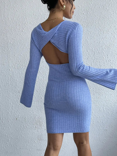 Lidia | Emilia Vestido Mini De Punto Acanalado Con Mangas De Campana Karol Firenze