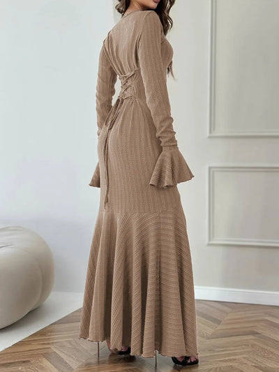 Élise | Valentia Vestido Maxi De Punto Con Falda Acampanada – Elegancia Karol Firenze