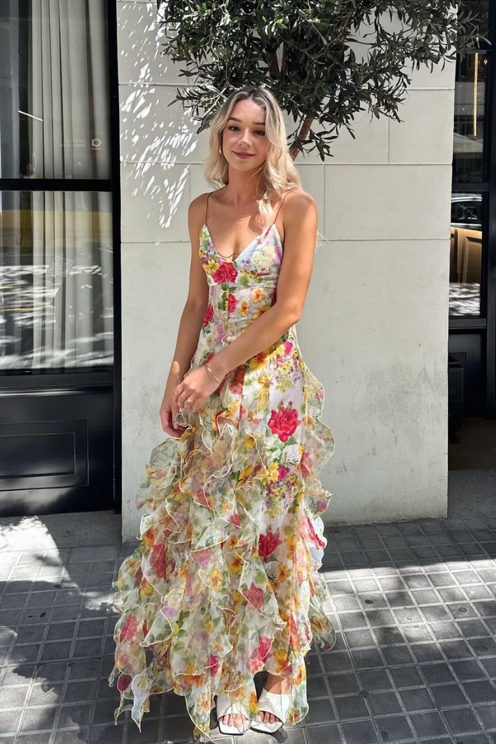 Saskia | Vestido Largo Con Volantes Y Estampado Floral Romántico Mijn winkel