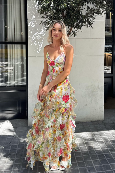 Saskia | Vestido Largo Con Volantes Y Estampado Floral Romántico Mijn winkel