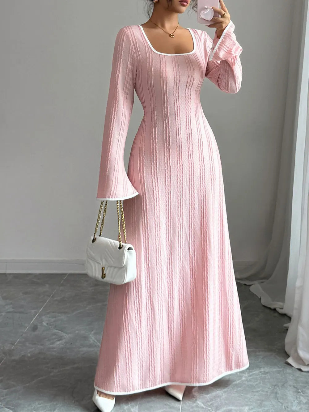 Zoe | Elina Vestido Maxi De Punto Con Mangas Acampanadas – Rosa Karol Firenze