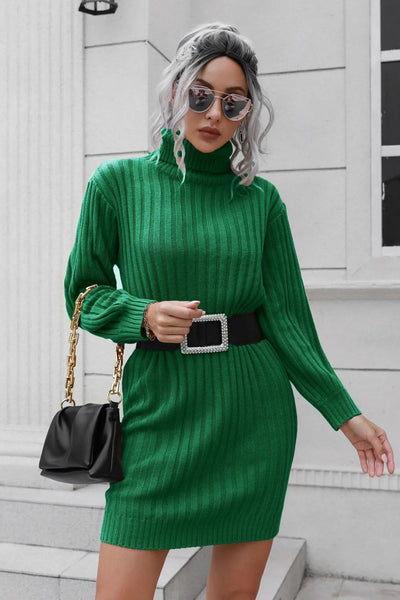 Ivana | Ivy Vestido De Punto Con Cuello Alto Y Cinturón – Karol Firenze