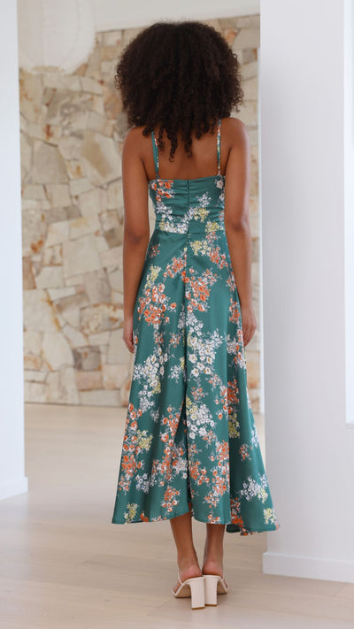 Elowen | Vestido Midi Fluido Con Flores Y Espalda Descubierta Karol Firenze