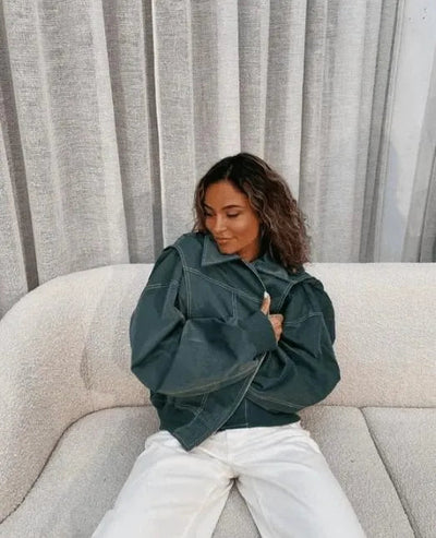 Bianca | Chaqueta De Cuero Espaciosa - Estilosa Y Casual - Negra
