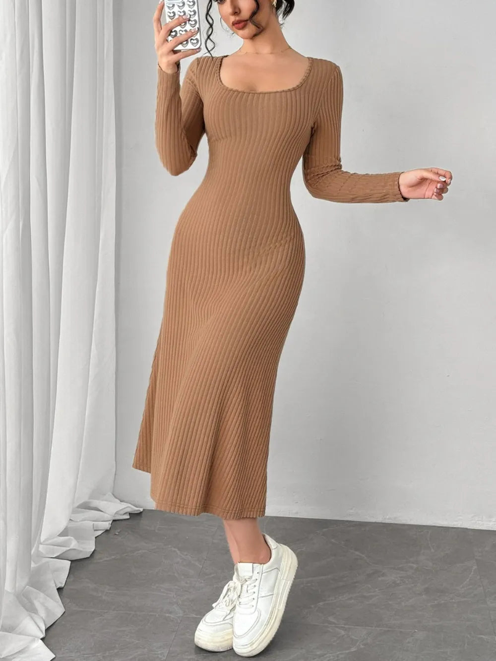 Rocío | Cecylia Vestido Midi De Punto Acanalado Karol Firenze