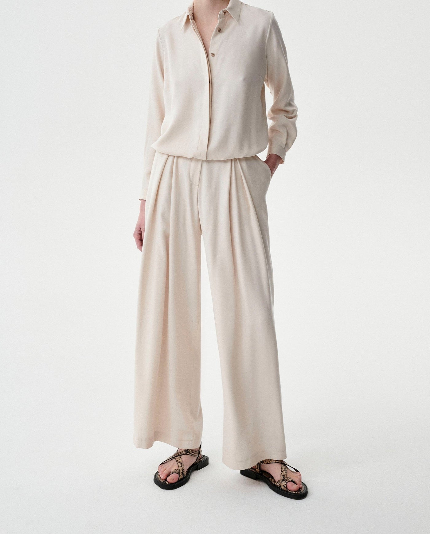 Pantalones de tencel Ibell crema