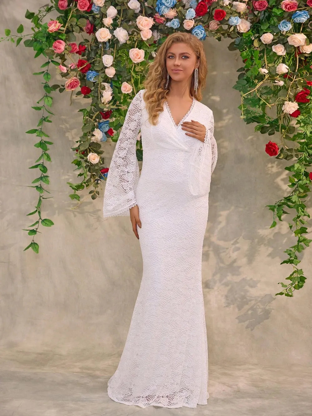 Alicia | Kalina Vestido De Novia De Encaje Con Mangas Acampanadas Karol Firenze