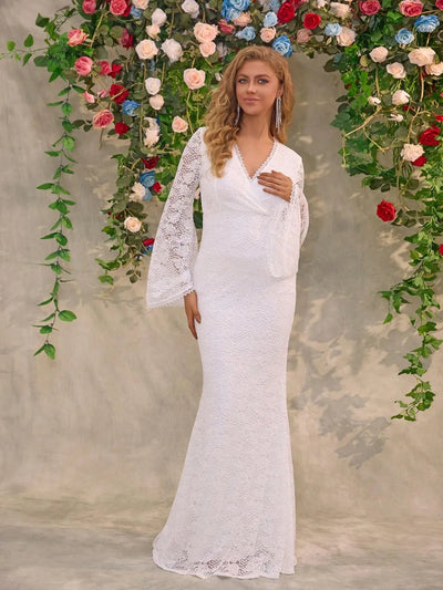 Alicia | Kalina Vestido De Novia De Encaje Con Mangas Acampanadas Karol Firenze