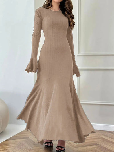 Élise | Valentia Vestido Maxi De Punto Con Falda Acampanada – Elegancia Karol Firenze