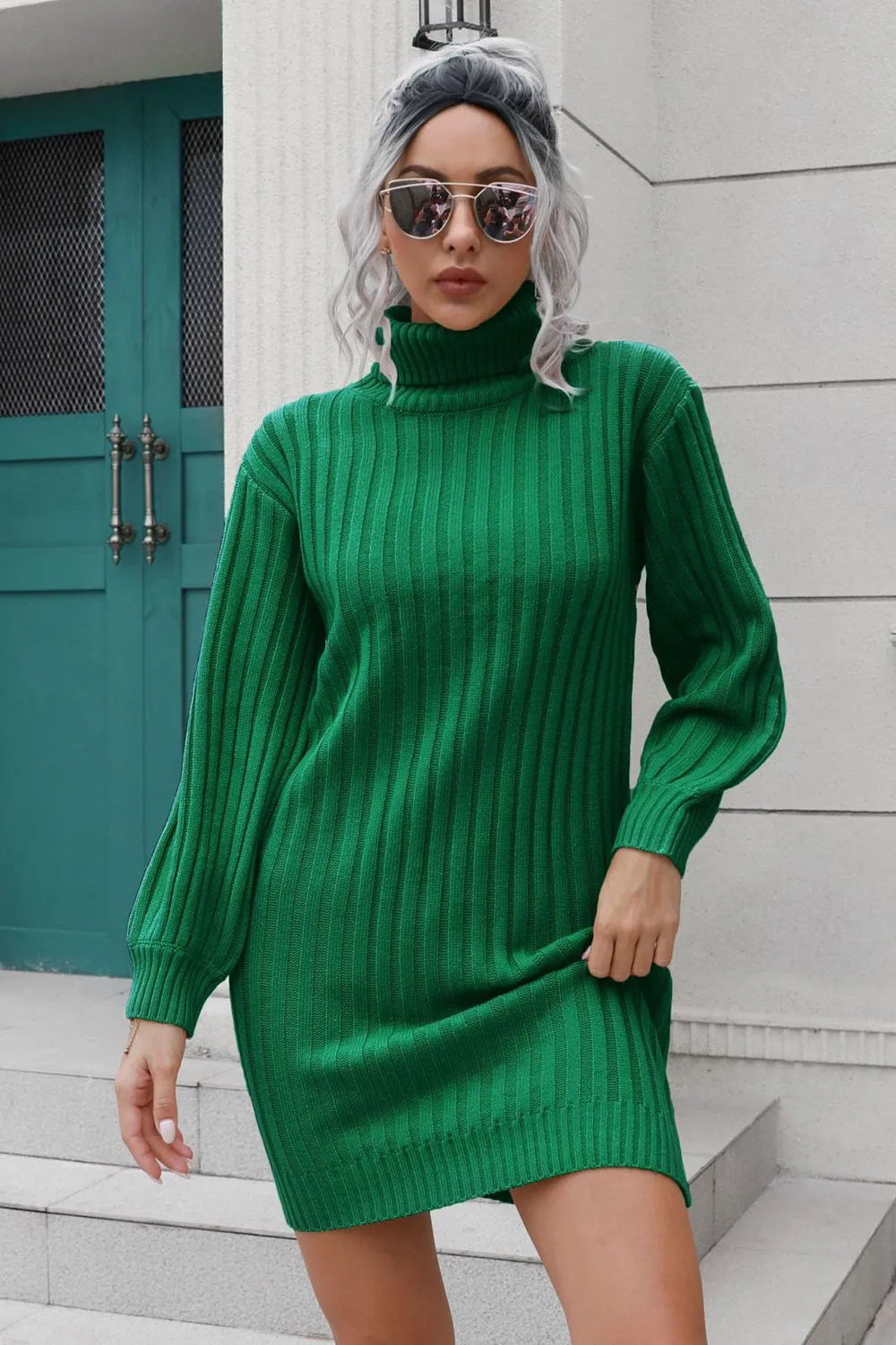 Ivana | Ivy Vestido De Punto Con Cuello Alto Y Cinturón – Karol Firenze