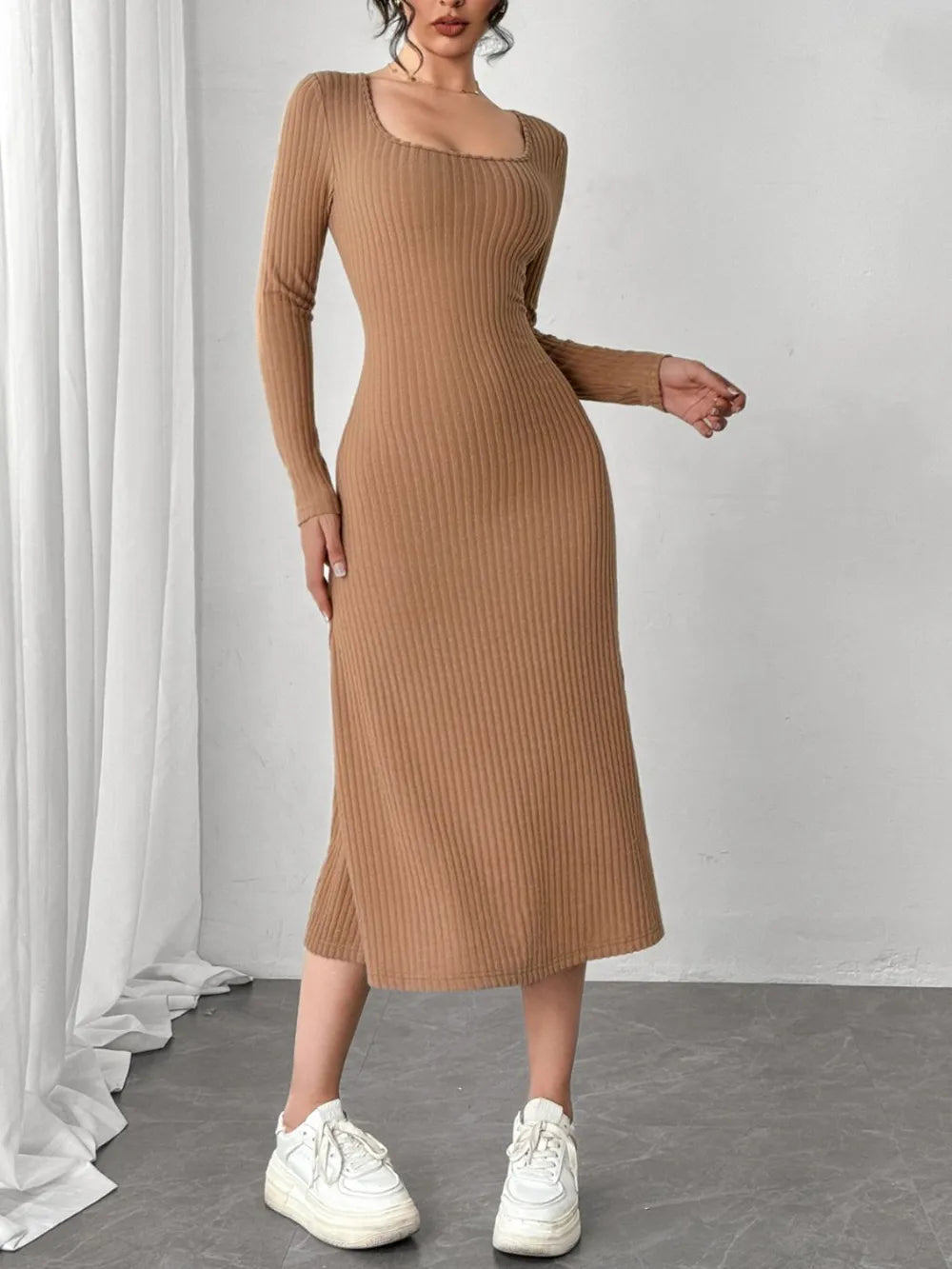 Rocío | Cecylia Vestido Midi De Punto Acanalado Karol Firenze