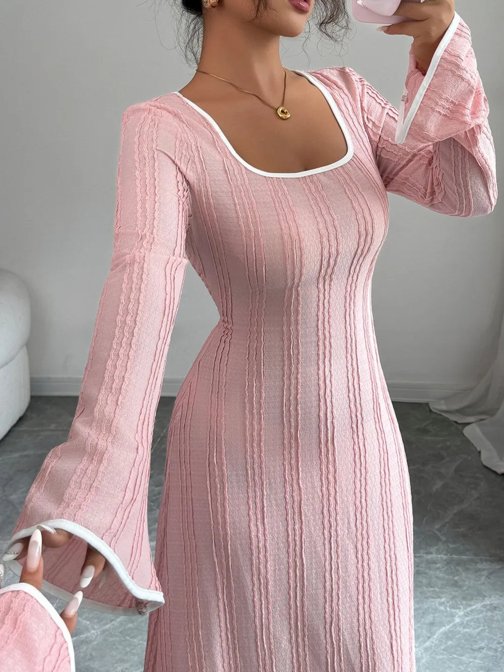Zoe | Elina Vestido Maxi De Punto Con Mangas Acampanadas – Rosa Karol Firenze
