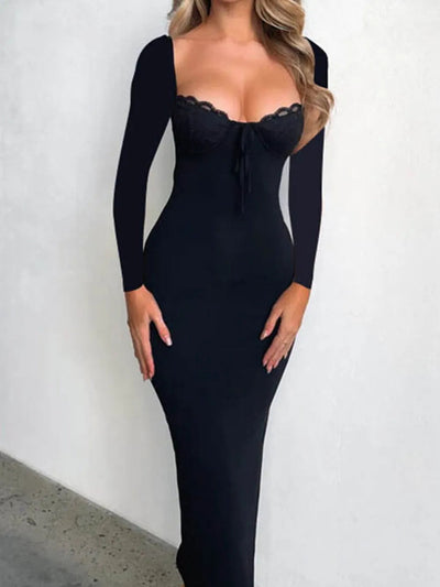 Candela | Czesława Maxi Vestido Con Escote De Encaje Y Mangas Largas Karol Firenze