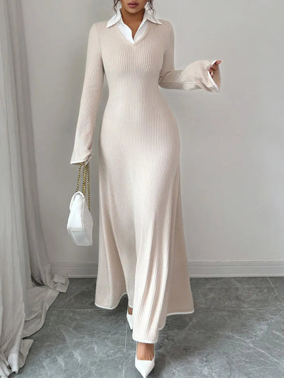 Gabriela | Lorenza Vestido Maxi De Punto Con Cuello – Ecru Elegancia Karol Firenze