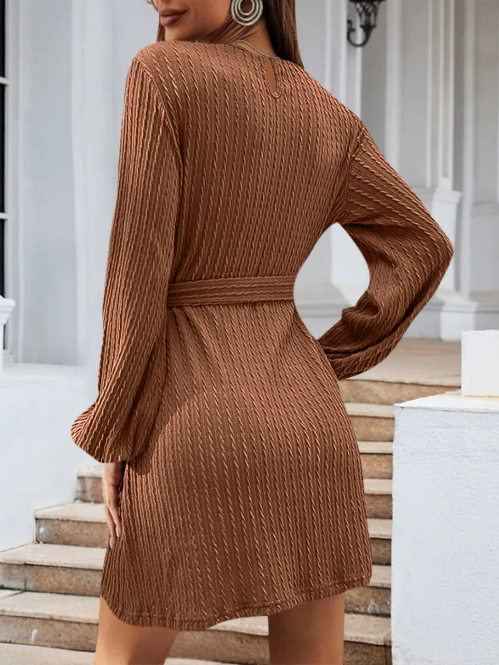 Renata | Luna Vestido De Punto Con Cinturón – Marrón Caramelo Karol Firenze