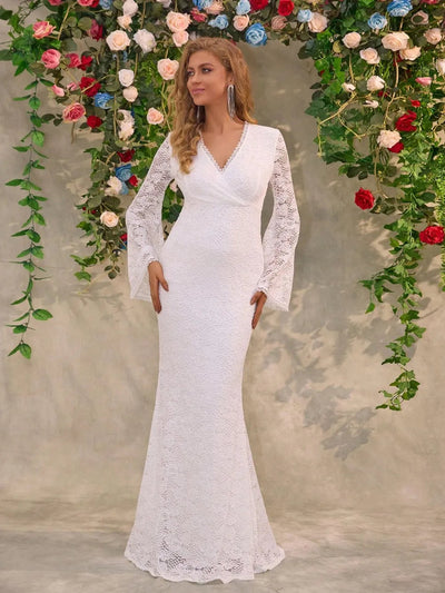 Alicia | Kalina Vestido De Novia De Encaje Con Mangas Acampanadas Karol Firenze