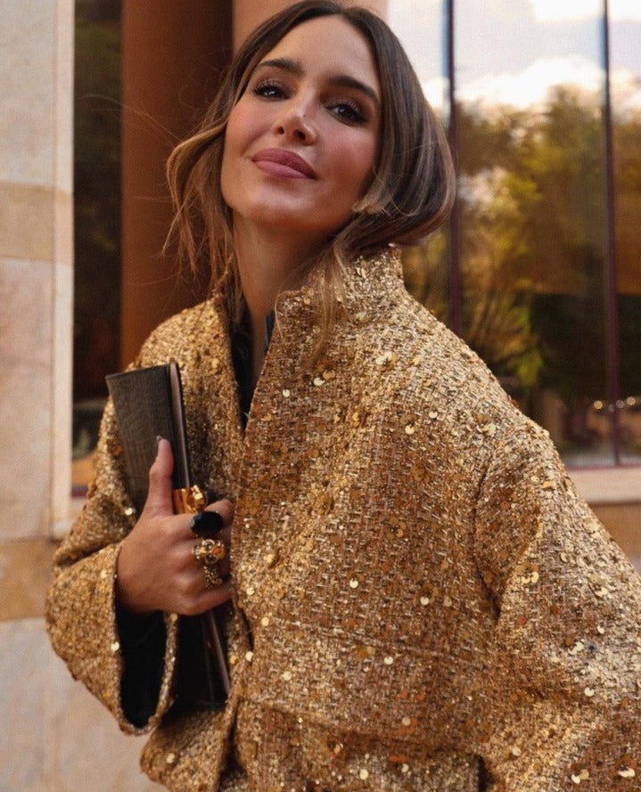 JACKIE | Chaqueta Dorada Con Brillo