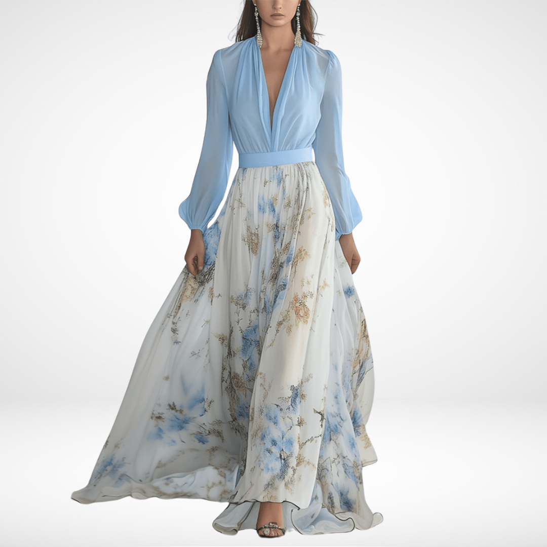 Julia | Vestido Largo Azul Con Estampado Floral Elegante Mijn winkel