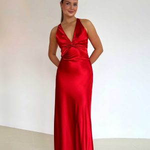 Elena | Alessara Vestido Maxi Satinado Con Espalda Descubierta Karol Firenze
