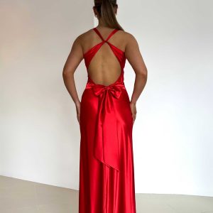Elena | Alessara Vestido Maxi Satinado Con Espalda Descubierta Karol Firenze