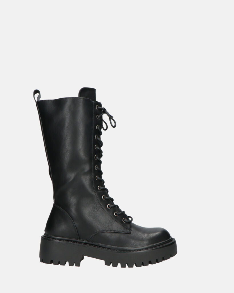 JULIANA | Botines Negros Con Cordones Y Cremallera Lateral