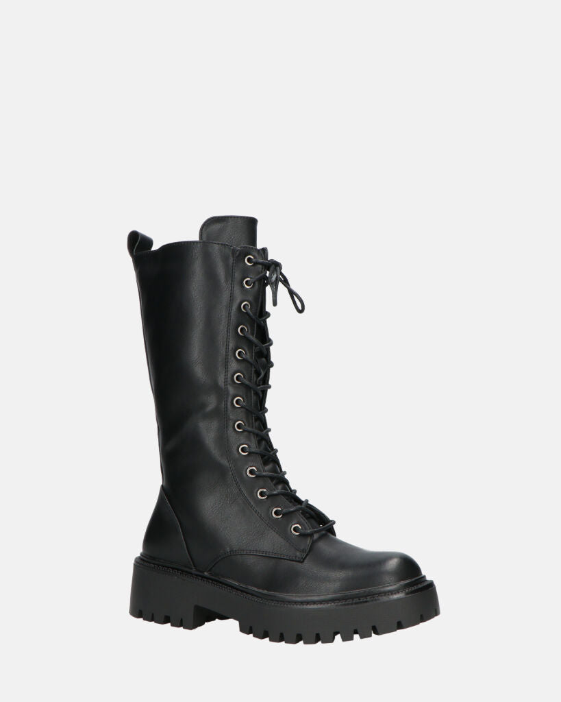 JULIANA | Botines Negros Con Cordones Y Cremallera Lateral