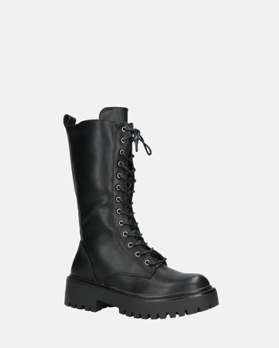 JULIANA | Botines Negros Con Cordones Y Cremallera Lateral