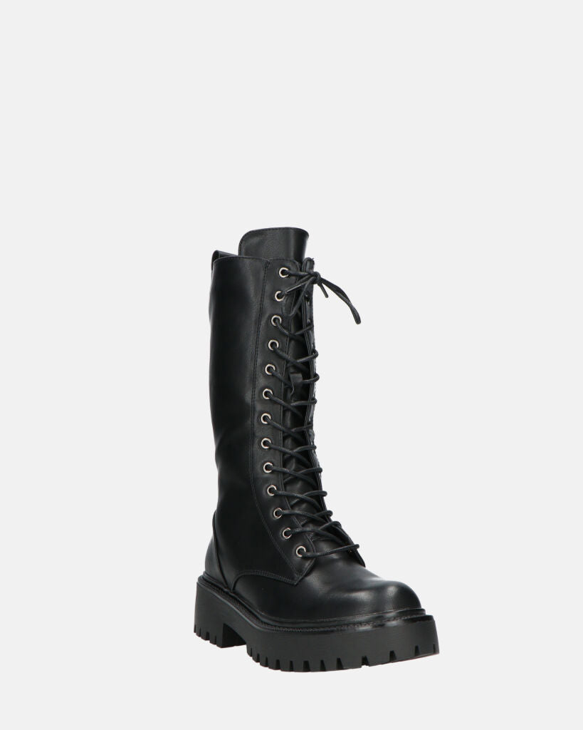 JULIANA | Botines Negros Con Cordones Y Cremallera Lateral