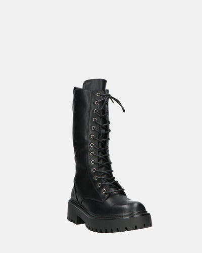 JULIANA | Botines Negros Con Cordones Y Cremallera Lateral
