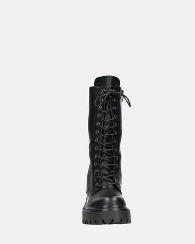 JULIANA | Botines Negros Con Cordones Y Cremallera Lateral