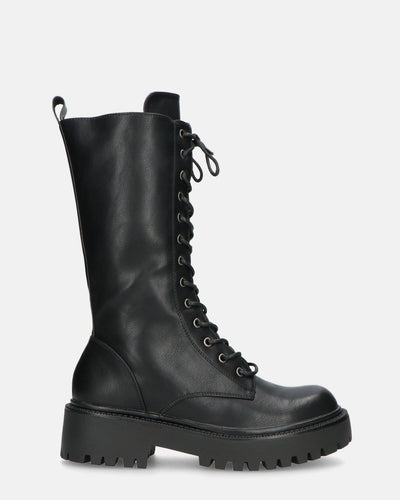 JULIANA | Botines Negros Con Cordones Y Cremallera Lateral