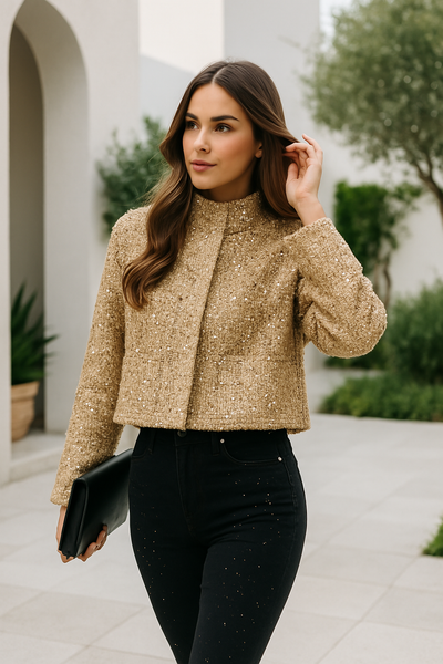 JACKIE | Chaqueta Dorada Con Brillo