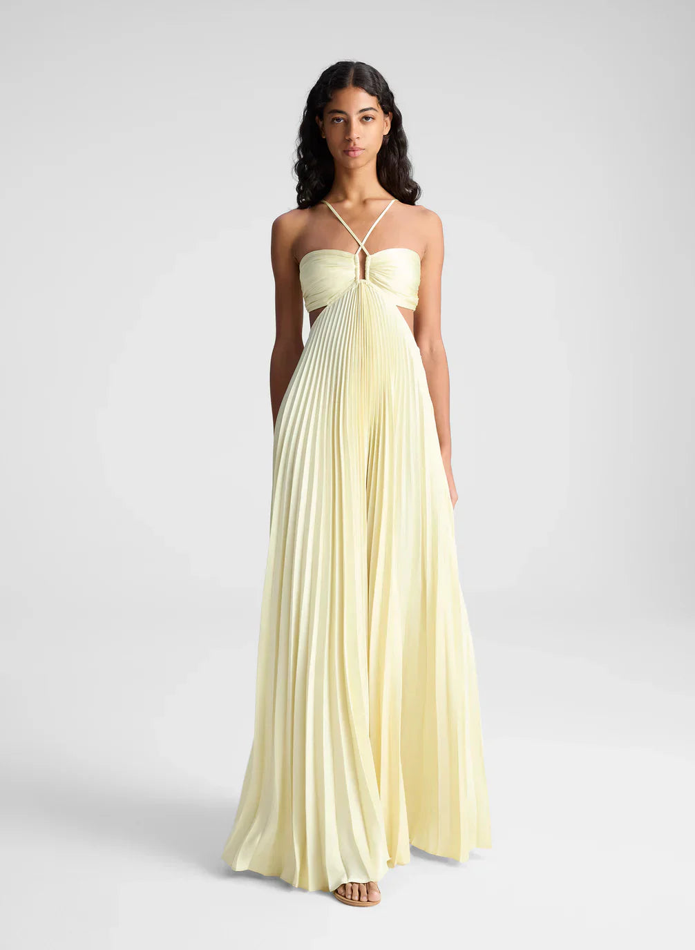 Calleira | Vestido Maxi De Satén En Color Amarillo Karol Firenze