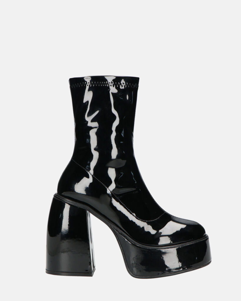 MYA | Botines De Plataforma Con Tacón Alto En Negro Brillante
