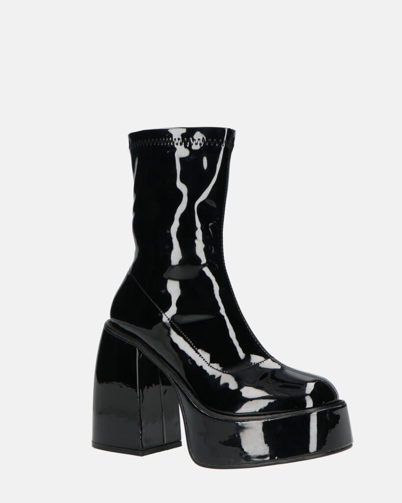 MYA | Botines De Plataforma Con Tacón Alto En Negro Brillante