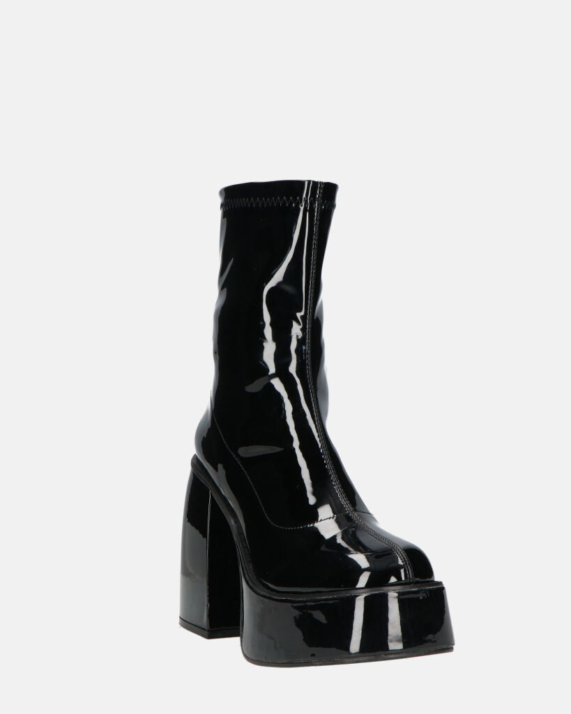 MYA | Botines De Plataforma Con Tacón Alto En Negro Brillante