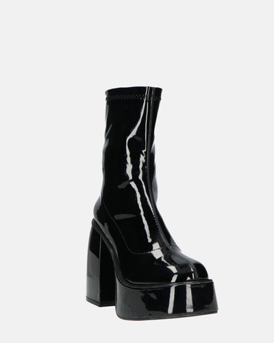 MYA | Botines De Plataforma Con Tacón Alto En Negro Brillante